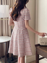 26SS★ Peniel Heart Neck Puff Tweed Flare One Piece