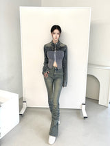 1089. Shirring denim slim boots cut pt (2color)