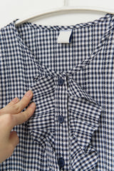 (W) Mote Check Shirring Blouse