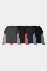 ツートンボーダーレイヤード長袖Tシャツ