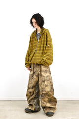 RELABEL Digital-Printed Leopard-Print Camouflage High-Waisted/Low-Waisted Frayed-Edge Patchwork A-Line Studded Workwear Trousers
