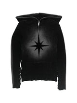 Sprayed Star Knit Hoodie(Black)