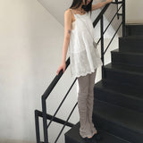 Airu  ピンタックパンチングレースレイヤードストリングタンクトップミニワンピース