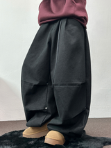 ツーピンタックリベットベルトバルーンロングパンツ🤎🖤💙3カラー