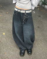 Benil Studded バルーンフィットウォッシングデニムロングパンツ