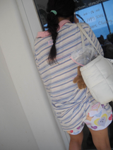 ハイビスカスストライプTシャツ blue