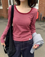[ORIGINAL] ワイドン ストライプ ワイド Uネック ロングスリーブ Tシャツ