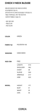 Check V neck Blouse Green