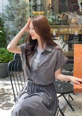 Ronda Layered Shirt Banding Skirt Set (Belt Set)