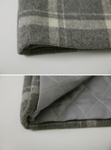 [SHOPPERMADE] アッシュグレーチェックウールロングダッフルコート