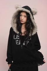 eat me plz* Cathy Cat Ear Fur Fleece Hoodie for Autumn-Winter Warmth Jacket