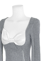 sheer white line heart-neck top