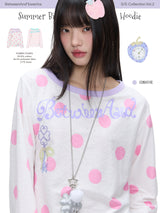 BETWEENAND "Berry Holiday" Summer Colorblock Polka Dot Striped Loose Sun Protection Long Sleeve Cover-Up Top