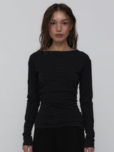 Side Shirring Stripe Top_Charcoal