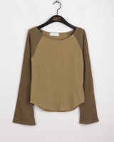 Tiwar ribbed color raglan long sleeve T-shirt