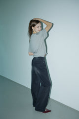 Wide washed denim pants_black