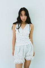 FLOWER EYELET LACE UP TOP