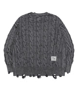 マベルRネックダメージケーブルニットユニセックス (2COLOR)