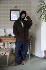 Suede patch denim pants