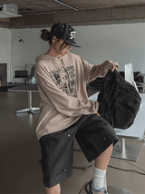 ディングワッフルボクシーフード長袖Tシャツ