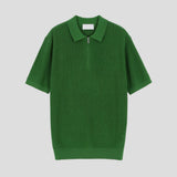 LMN レイニーシルケットハッチセミジップアップ半袖ニット (8 colors)