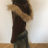 Penk Twisted fur Hooded Slim Fit two-way Knitwear Zip-Up