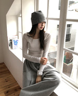 [U-BASIC]オビベーシックスリムUネック長袖Tシャツ