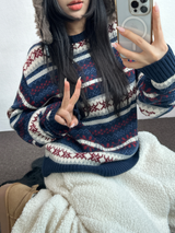 ノルディックスノーフラワーディアニット🦌❤💙🩶3COLOR