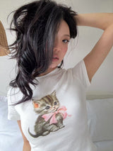 EatmePlz CatbabyT サマーコットンカジュアルTシャツ
