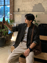 リムビンテージデニムフェアワークオーバーフィットロングスリーブシャツ