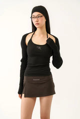 Jewel cross back tank top - black