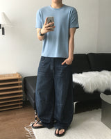 ムードダークブルーリネンパンツ