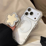 シルバー グリッター フラワー マグネティック iPhoneケース