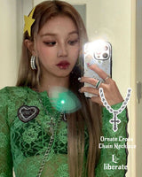 [Aespa Winter, IDLE Yuqi Pick] Chrome Cross Twisted Bold Chain Necklace