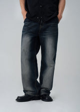 BACK BUTTON WIDE DENIM PANTS