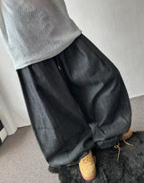 Lever Side Panel Elastic Waist Raw Denim Pants 2color