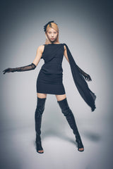 Thigh High Cut-Out Heel Boots(Black)