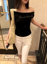 [ORIGINAL] Off-Shoulder Stud Short-Sleeve T-Shirt