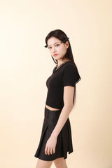 レースVネッククロップTシャツ White