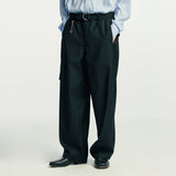 belted pin wide slacks black