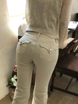 バックポケットスパンブーツカットパンツ