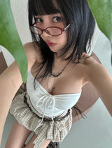 Checkered Belt Set Pumpkin Balloon Miniskirt