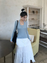 セカンドレイヤードラップスリムフィットロングスリーブリブニット