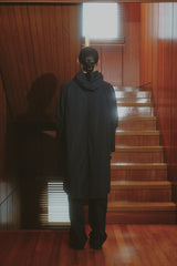 WASHED NYLON HOODED COAT NAVY
