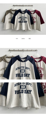 ガールズラグラン半袖クロップドTシャツ