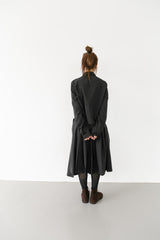 snap button unbal pleats skirt(2colors)
