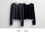 シア カラー マッチング レイヤード スリム ロングスリーブ Tシャツ
