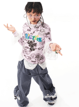 sillysis 可愛いイラストの小熊、ピンクの花柄プリント、宮廷風のギャザーレース付きTシャツ、インナー用トップス レディース