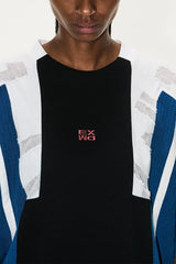 カラーブロックテクスチャーエンブロイダードルーズTシャツ