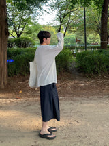ワッフルオーバーヘンリーネック長袖Tシャツ